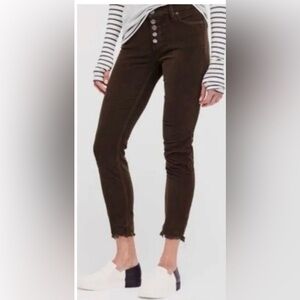 Free People Women’s Exposed Button-Fly Corduroy Skinny Pants Moss Green Sz 27
